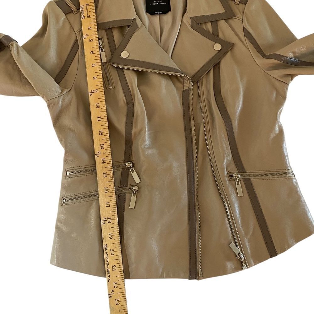 Bebe retro Leather jacket beige /taupe lots of details - Picture 10 of 16
